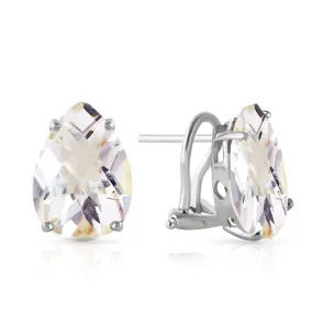 10 Carat 14K Solid White Gold French Clips Earrings Natural White Topaz