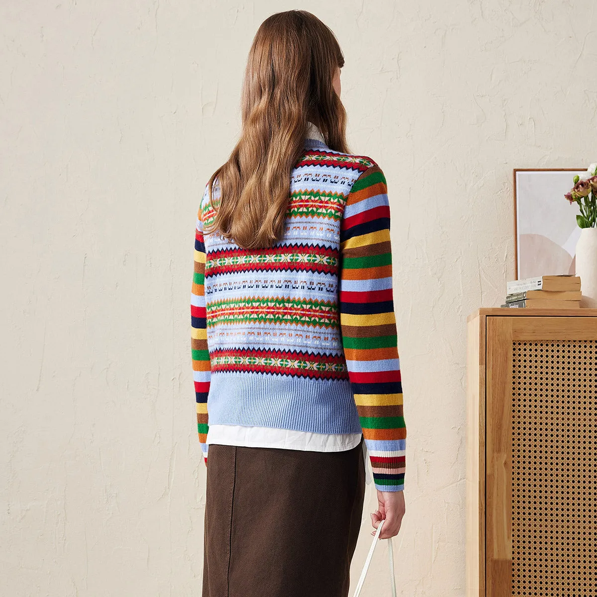 100% Wool Colorful Fair Isle Knit Sweater