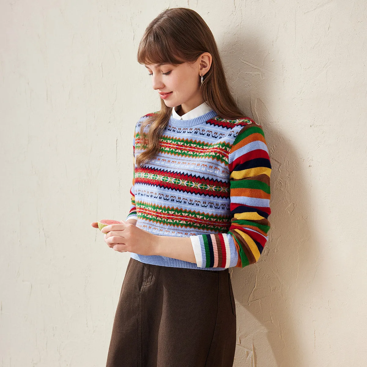 100% Wool Colorful Fair Isle Knit Sweater