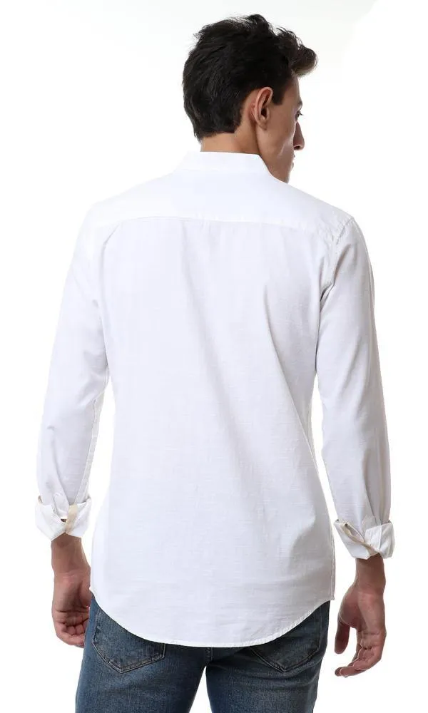 56755 Front Hidden Buttons White Long Sleeves Shirt