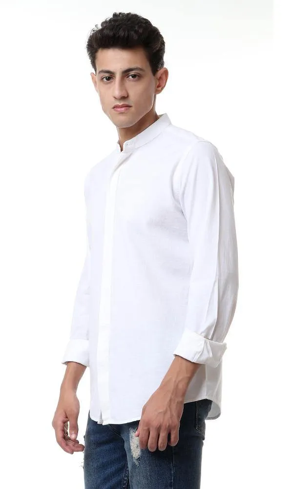 56755 Front Hidden Buttons White Long Sleeves Shirt