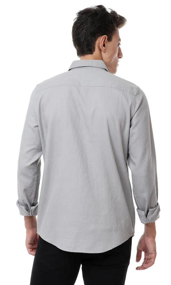 56900 Self Striped Long Sleeves Grey Shirt