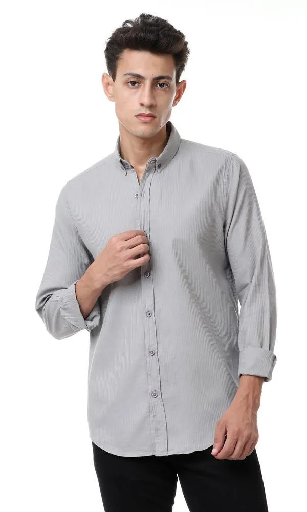 56900 Self Striped Long Sleeves Grey Shirt