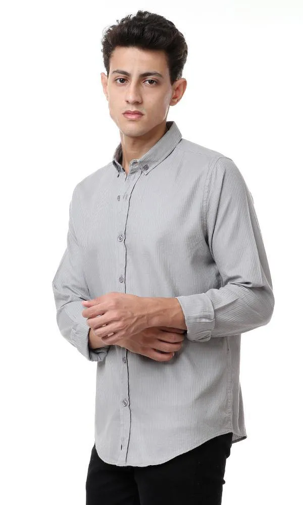 56900 Self Striped Long Sleeves Grey Shirt