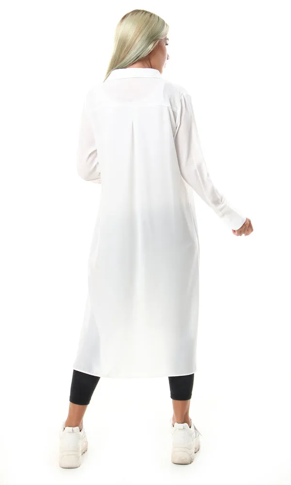 57039 Plain Long Casual Buttoned Shirt - Off White