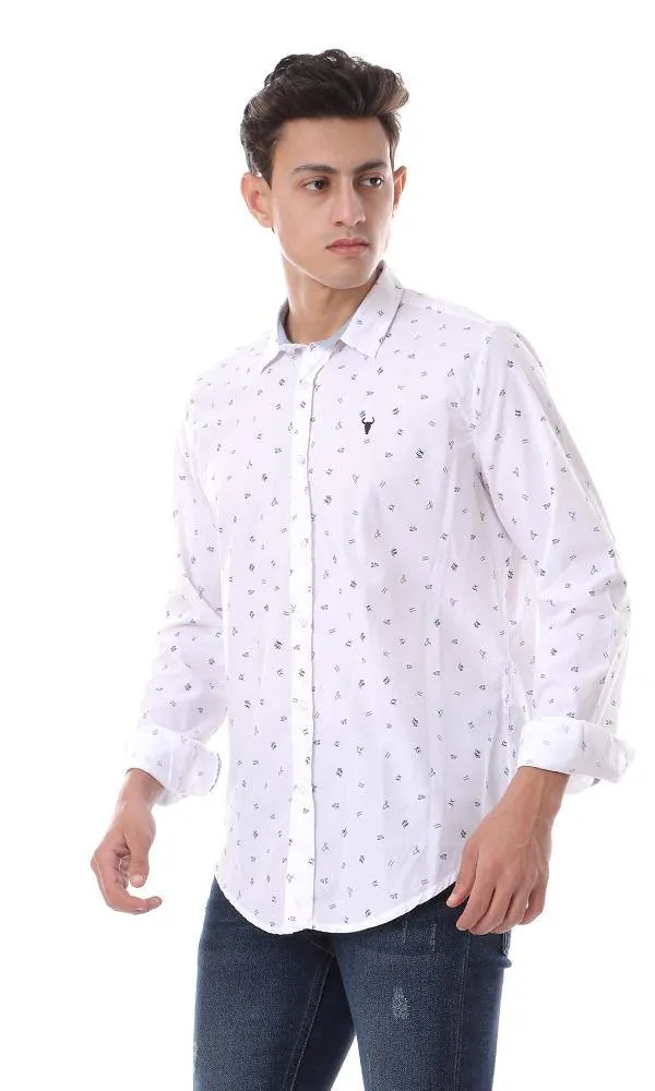 57856 Fashionable Self Patterned Long Sleeves Shirt - White