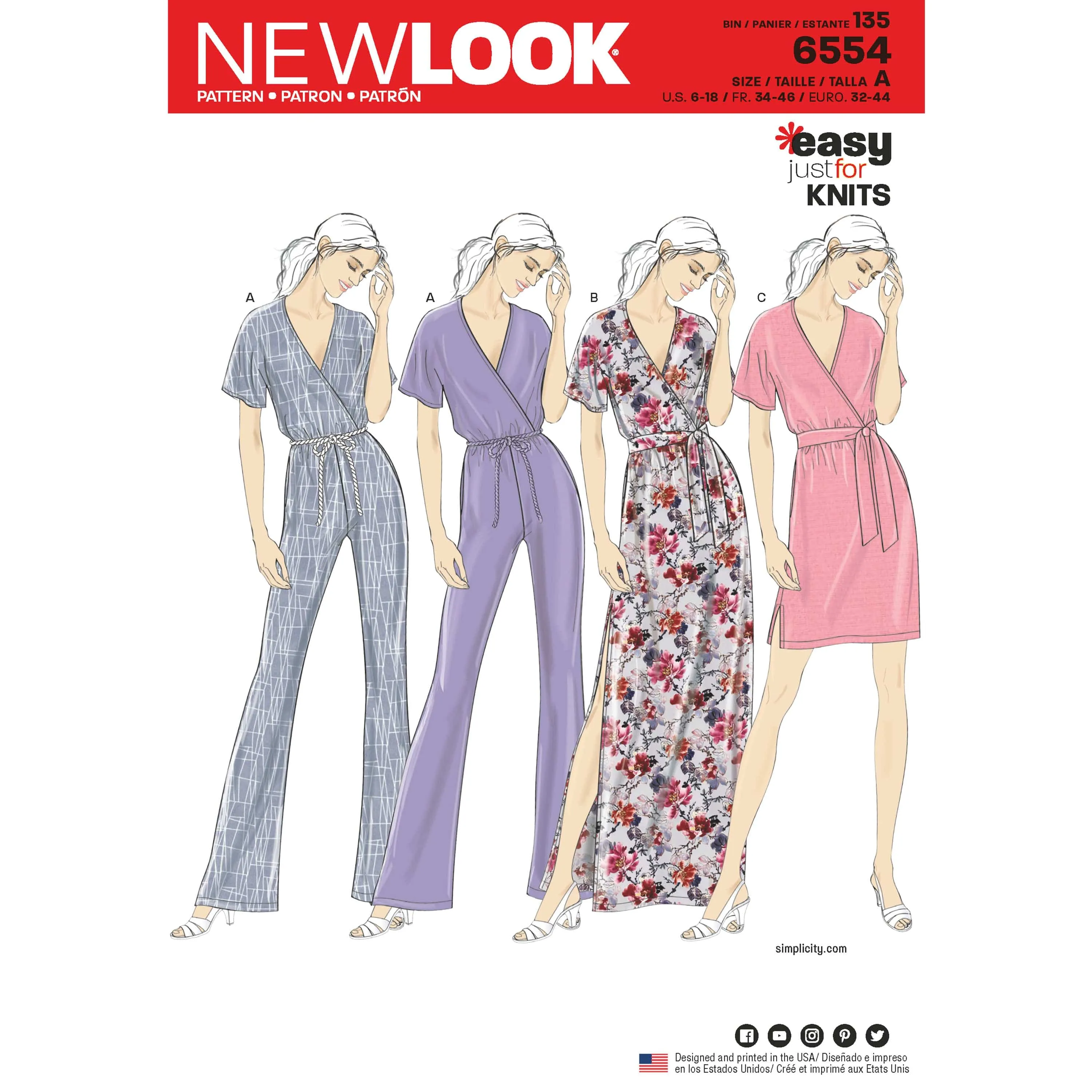 6554 New Look Pattern 6554 Women's Knit Jumpsuit and Dresses