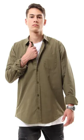 93046 Dark Olive Basic Long Sleeves Shirt With Pocket