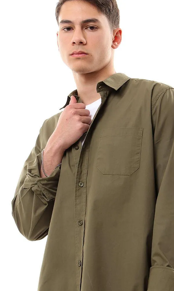 93046 Dark Olive Basic Long Sleeves Shirt With Pocket