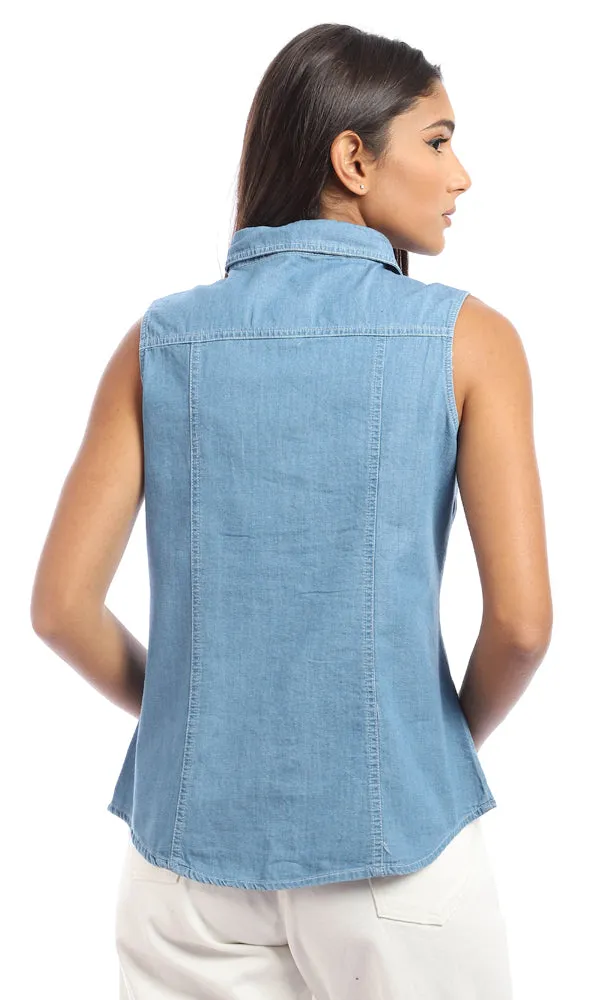 94847 Stitched Cotton Sleeveless Shirt - Meduim Blue