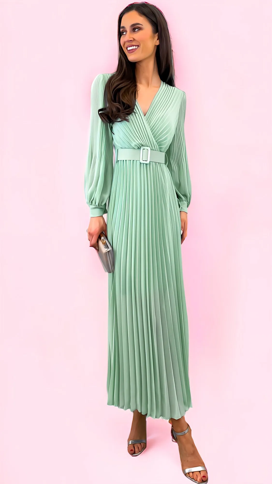 A1466 Callie Mint Pleat Dress