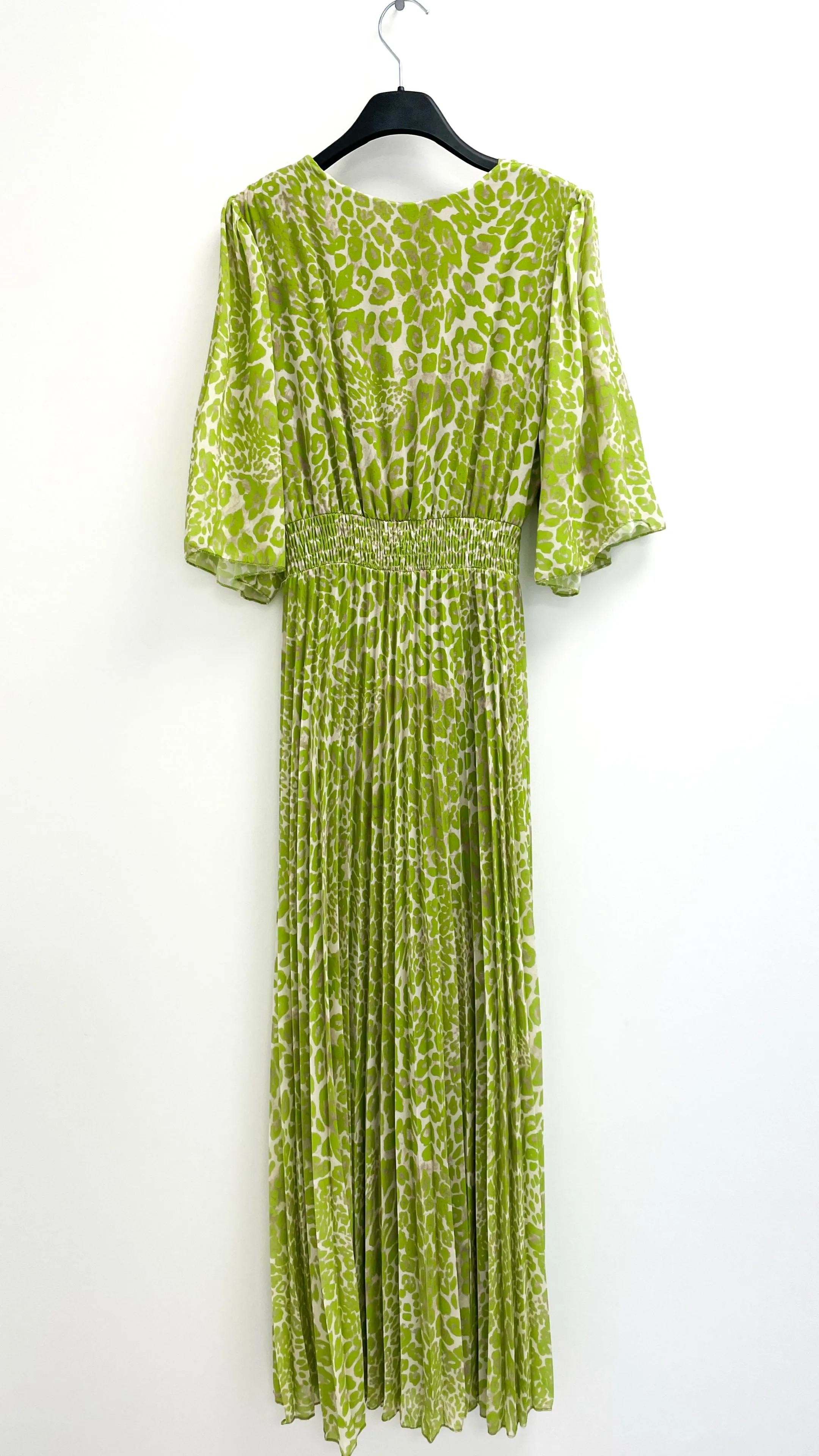 A1649 Lime Print Pleat Dress