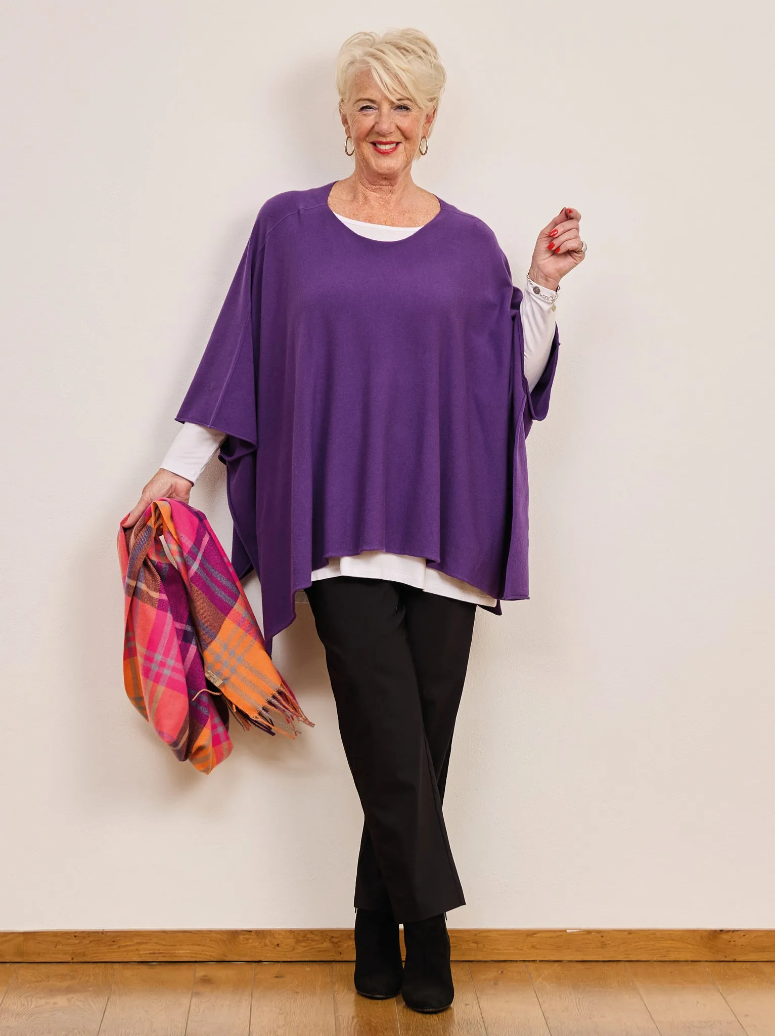 Adriana Knitted Poncho - Purple