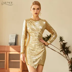 Adyce 2020 Neue Winter Frauen Gold Pailletten Langarm Club Kleid Sexy O Hals Mode Mini Promi Abend Landebahn Partei kleider