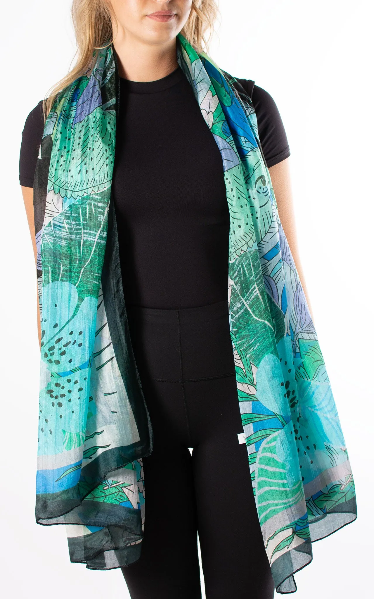 Aqua & Green Chameleon Silk Scarf