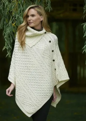 Aran Tipperary Cowl Neck Poncho | Natural