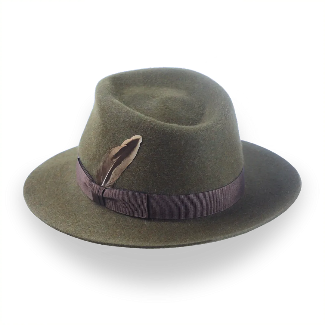 Army Green Wide Brim Fedora in Melange Fur Felt | The Storyteller