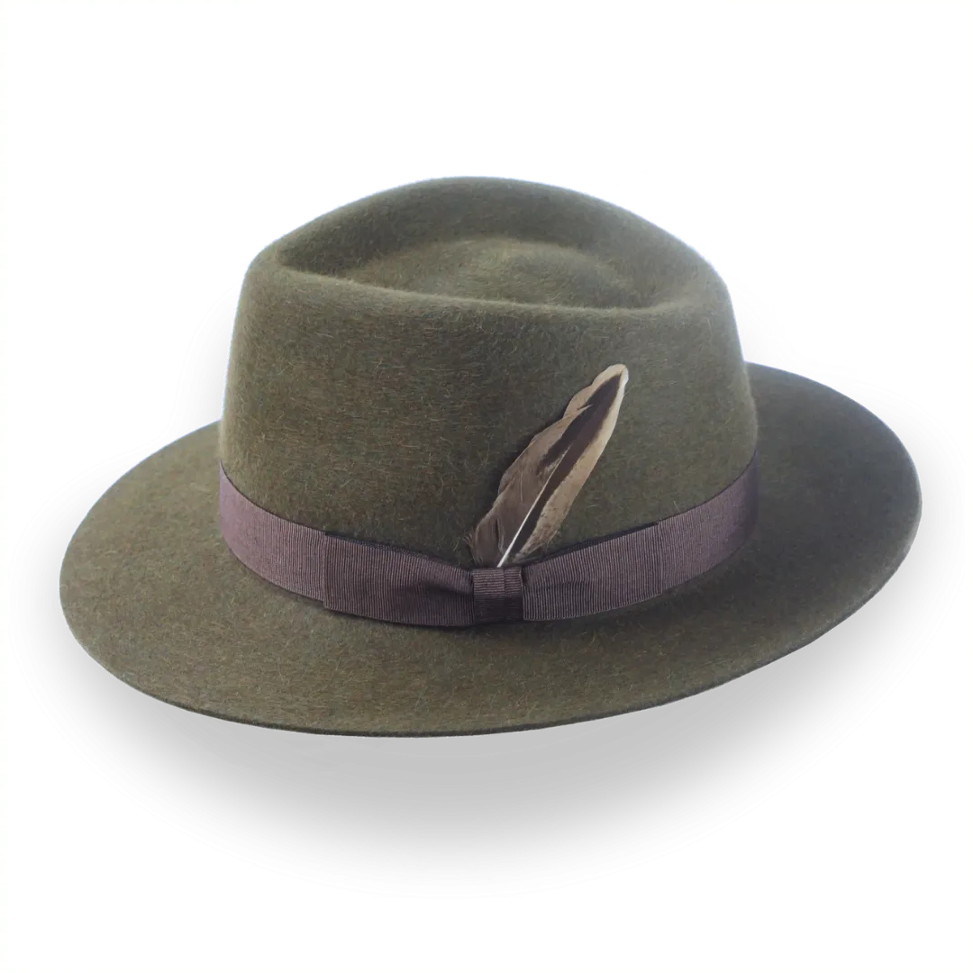 Army Green Wide Brim Fedora in Melange Fur Felt | The Storyteller