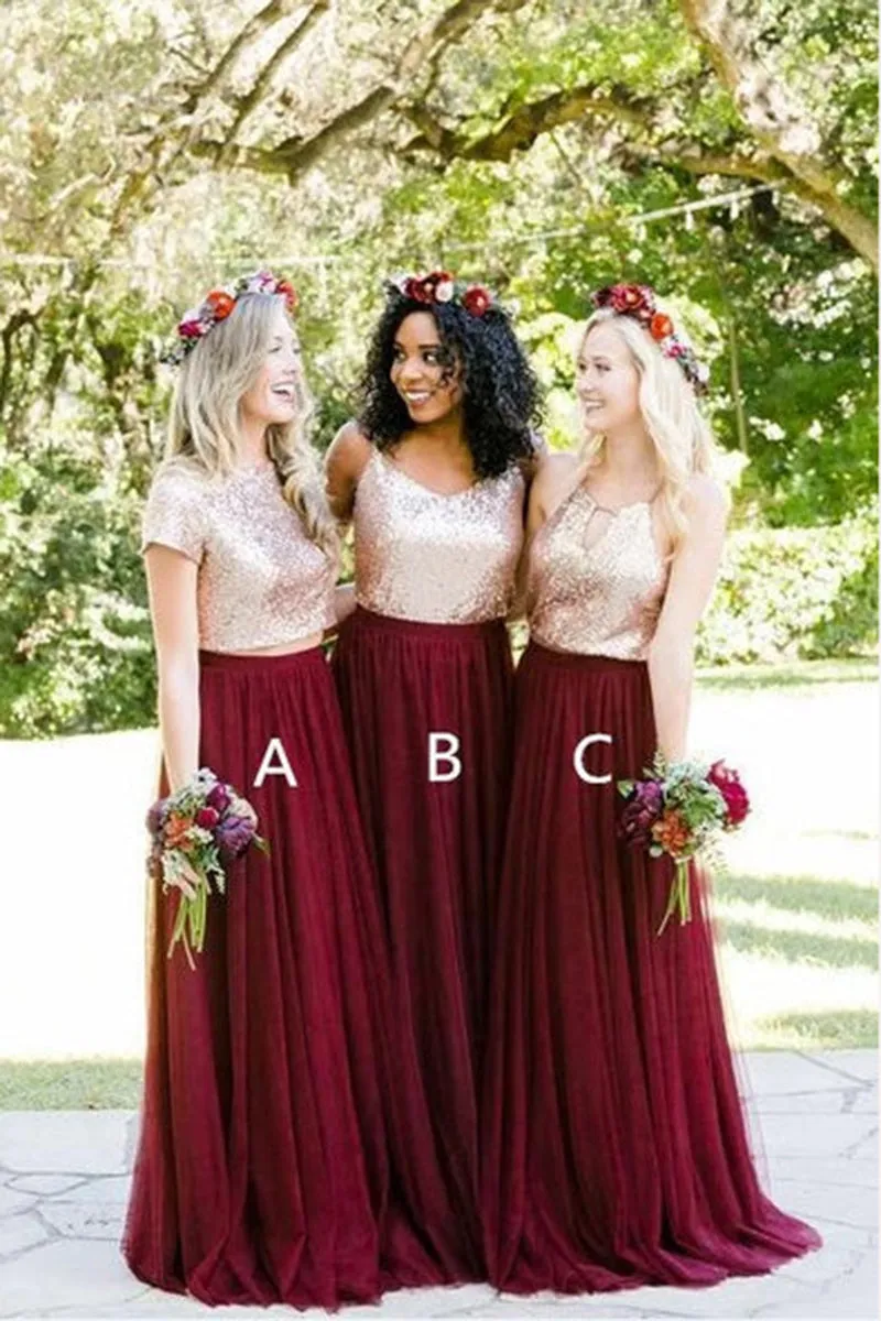 B4279 - Two Piece Mismatched Scoop Sequined Chiffon A-Line Bridesmaid Dress