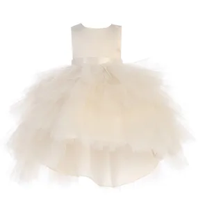 Baby Girls Champagne Hi-Low Multi Level Ruffle Tutu Flower Girl Dress 6-24M