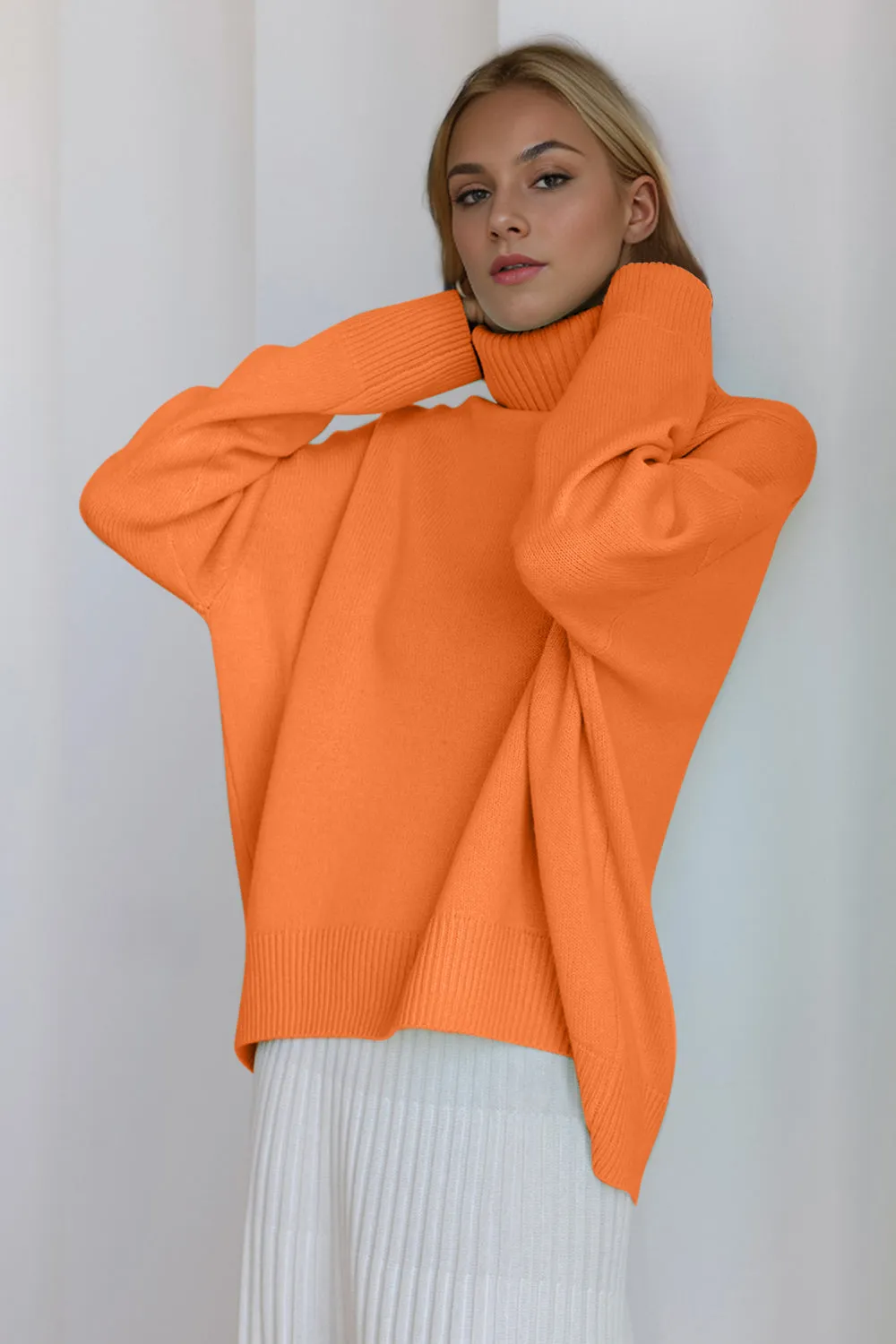 Basic Bae Turtleneck Dropped Shoulder Long Sleeve Sweater