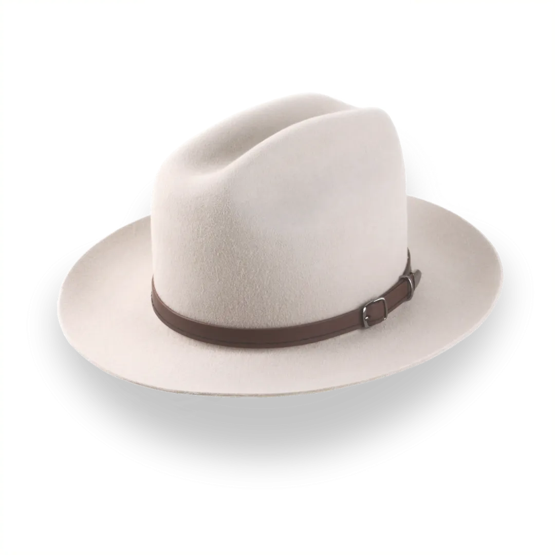 Beige Cowboy Fedora Hat with Artisanal Leather Hat Belt | The Patriot