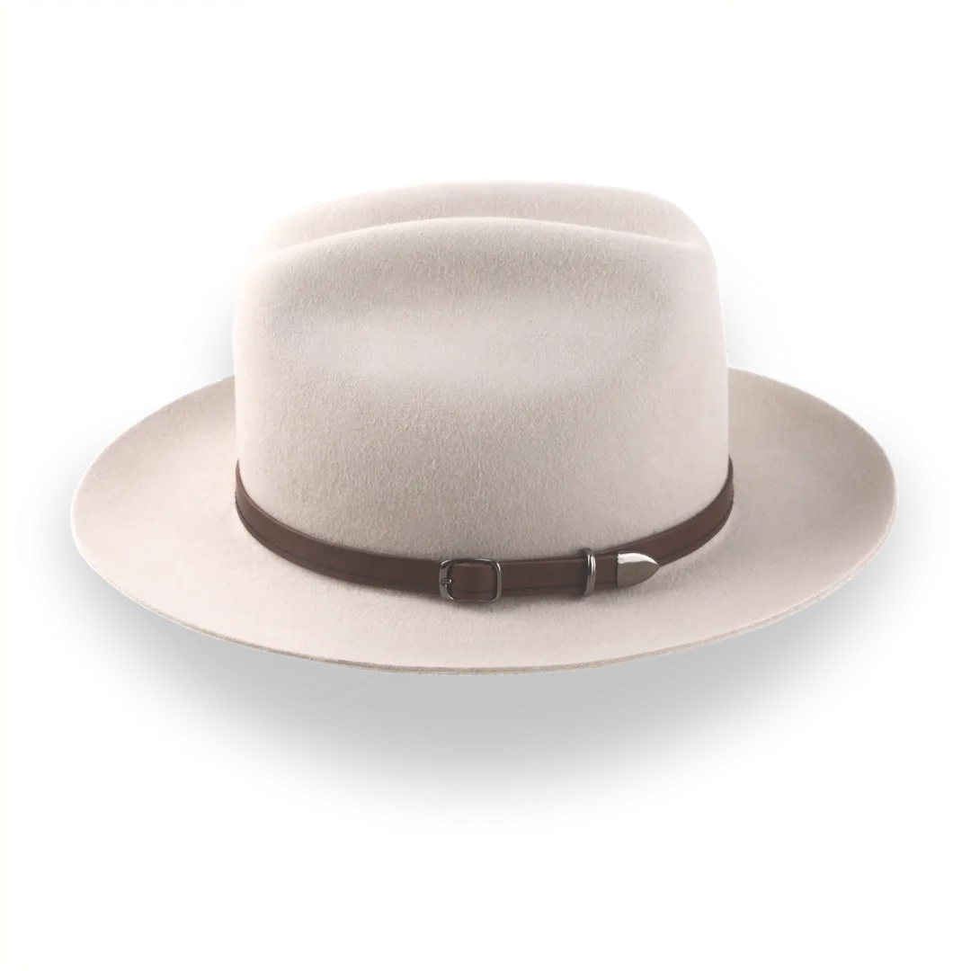 Beige Cowboy Fedora Hat with Artisanal Leather Hat Belt | The Patriot