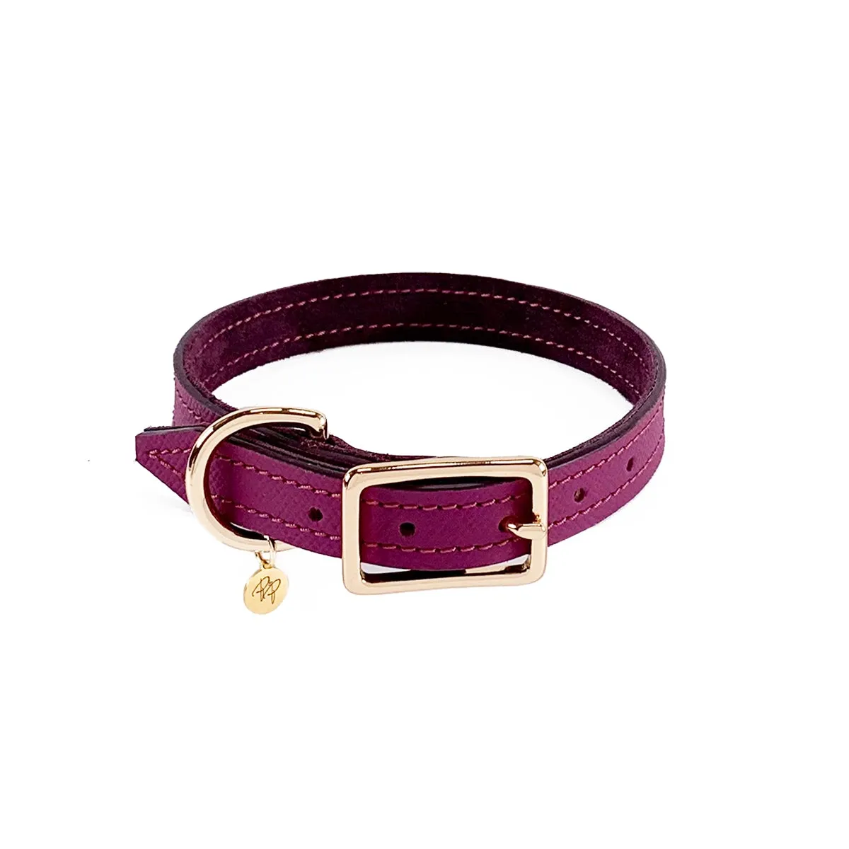 Beverly Classic Leather Dog Collar Amethyst