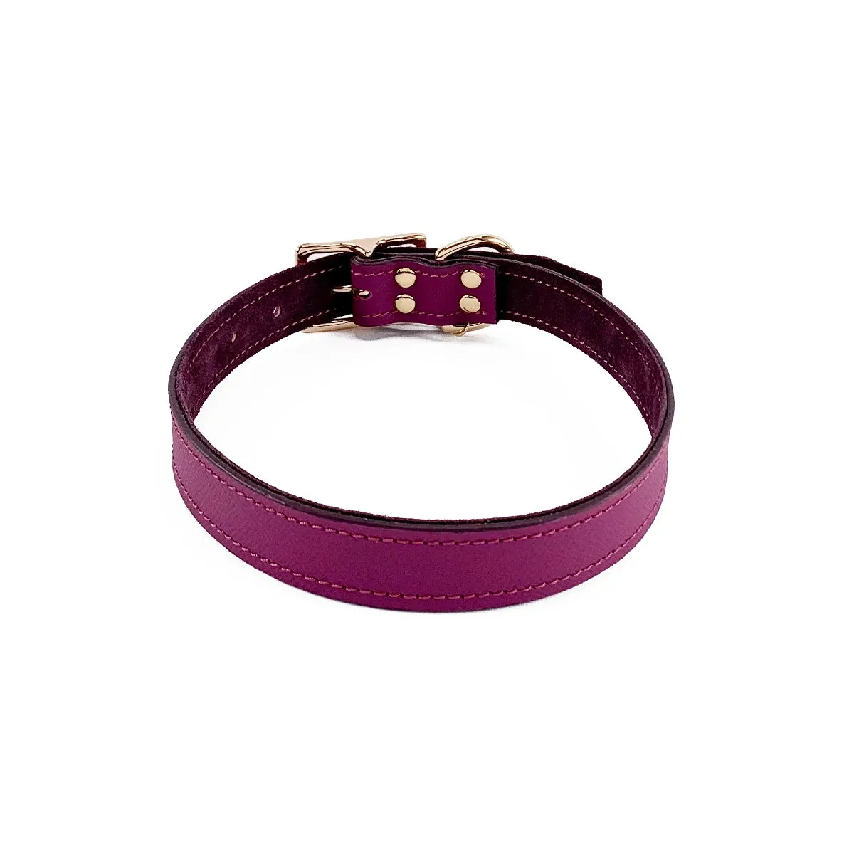 Beverly Classic Leather Dog Collar Amethyst