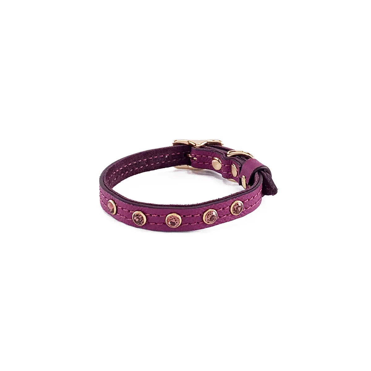 Beverly Classic Rhinestone Leather Dog Collar Amethyst