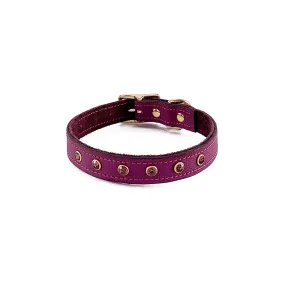 Beverly Classic Rhinestone Leather Dog Collar Amethyst