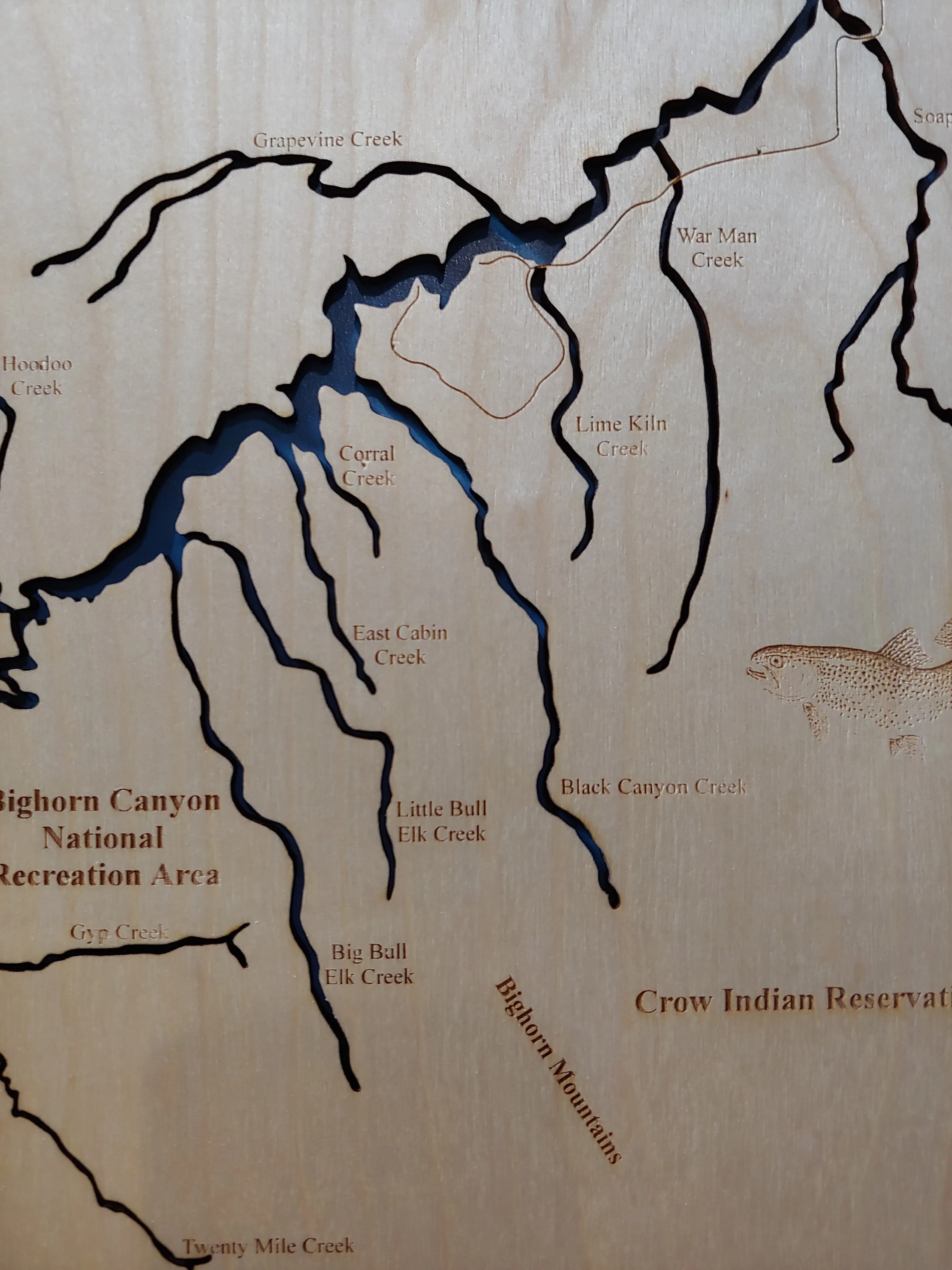 Bighorn Lake, Montana and Wyoming - Laser Cut Wood Map