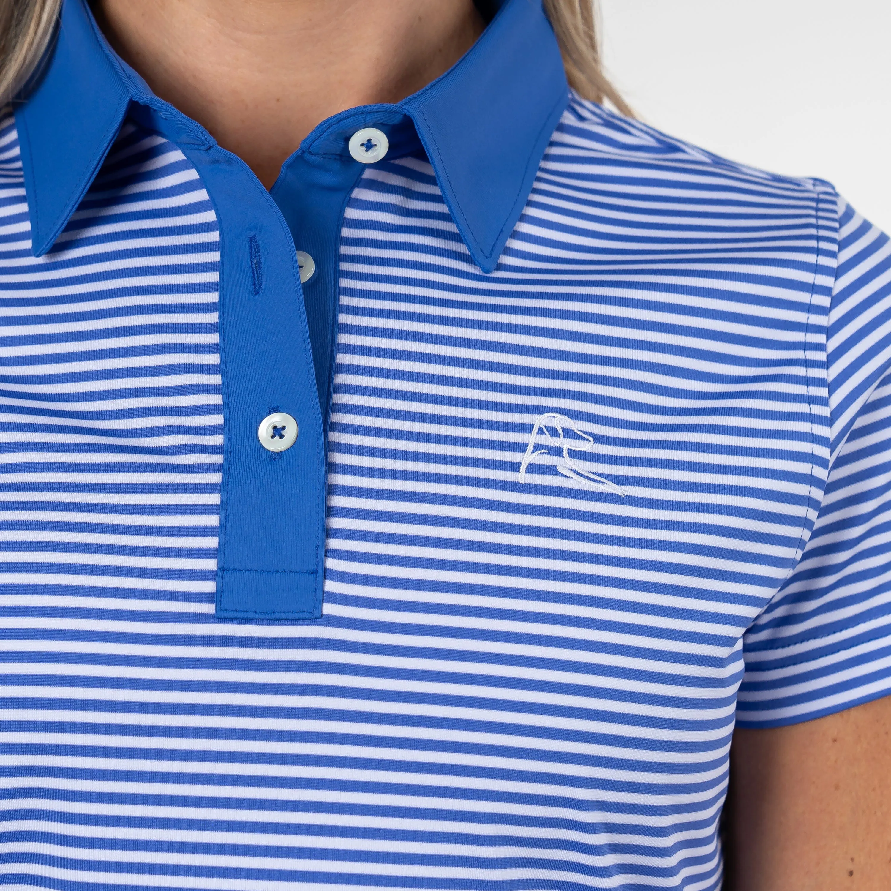 Birdie Stripe Performance Polo | The Birdie Stripe - Bunker Blue/White