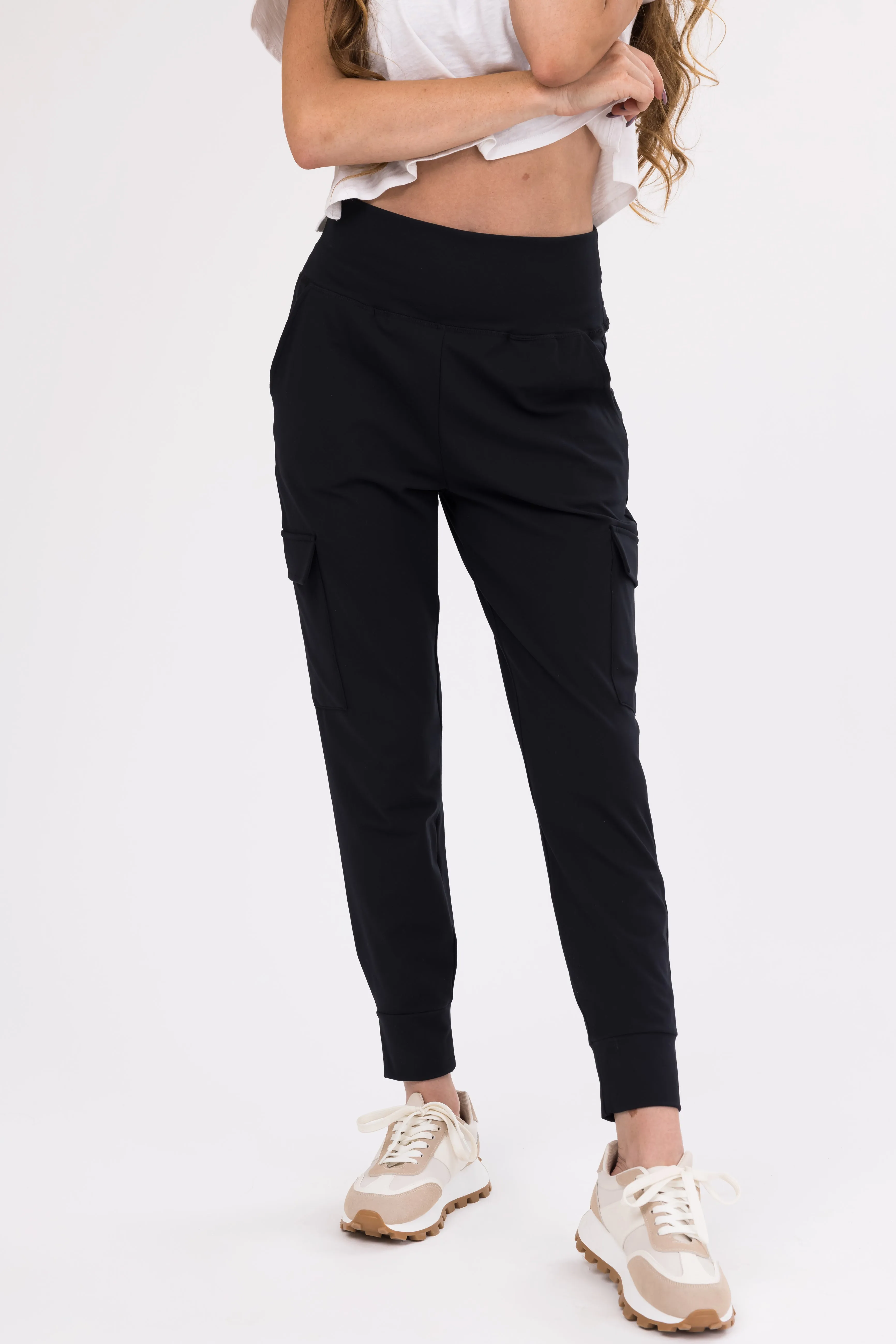 Black Cargo Pocket Soft Knit Joggers