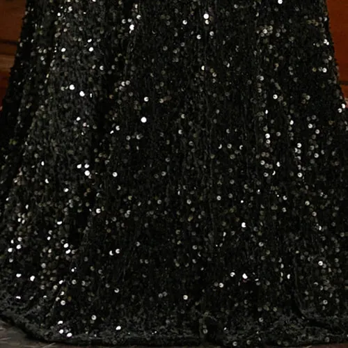 Black Sequin Plus Size Evening Dress Bodycon Party  Gown