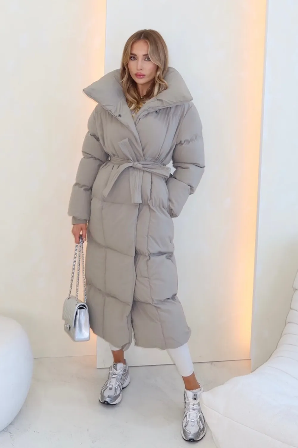 Blossom taupe long duvet puffer coat