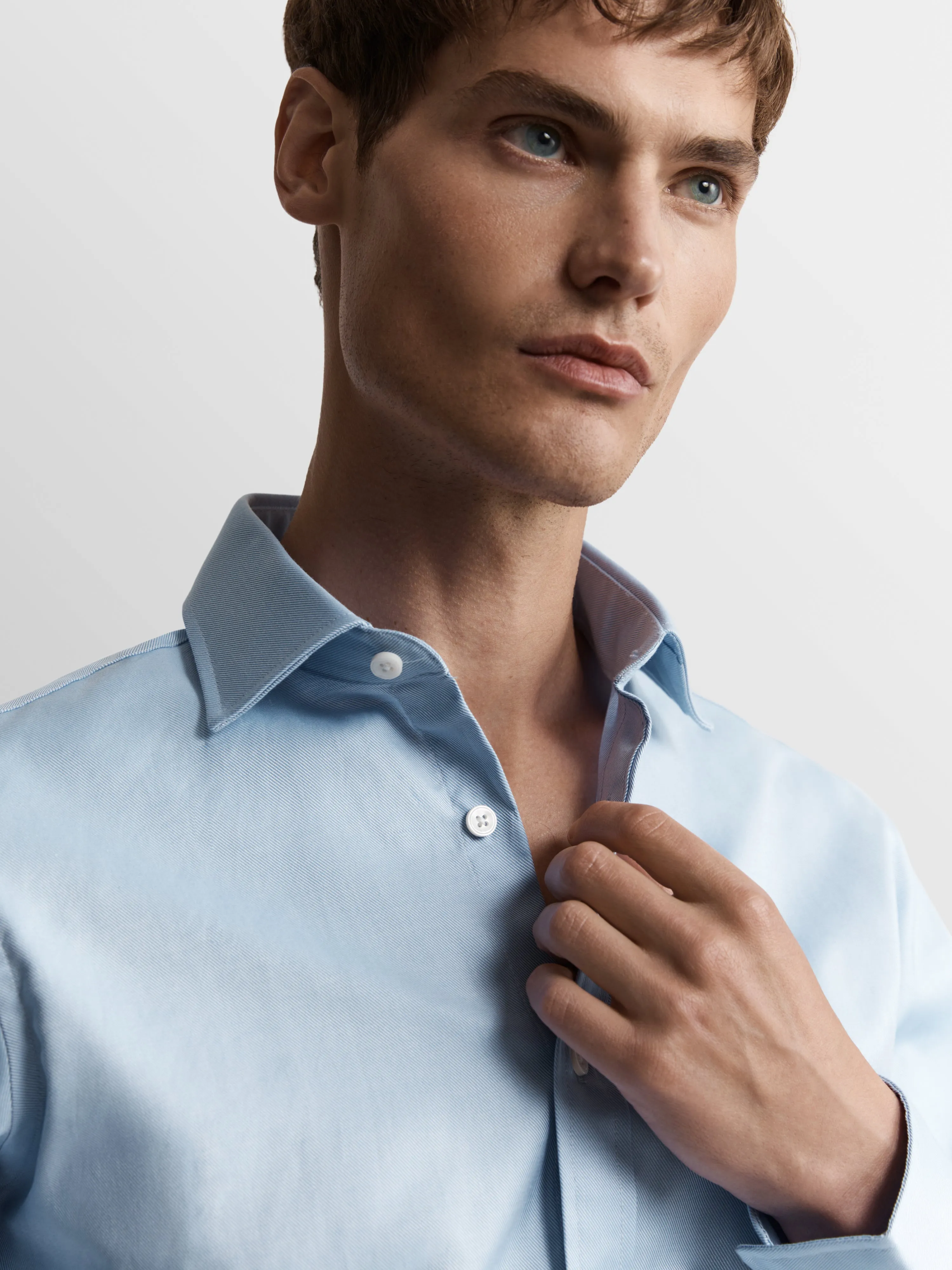 Blue Bold Twill Slim Fit Single Cuff Classic Collar Shirt