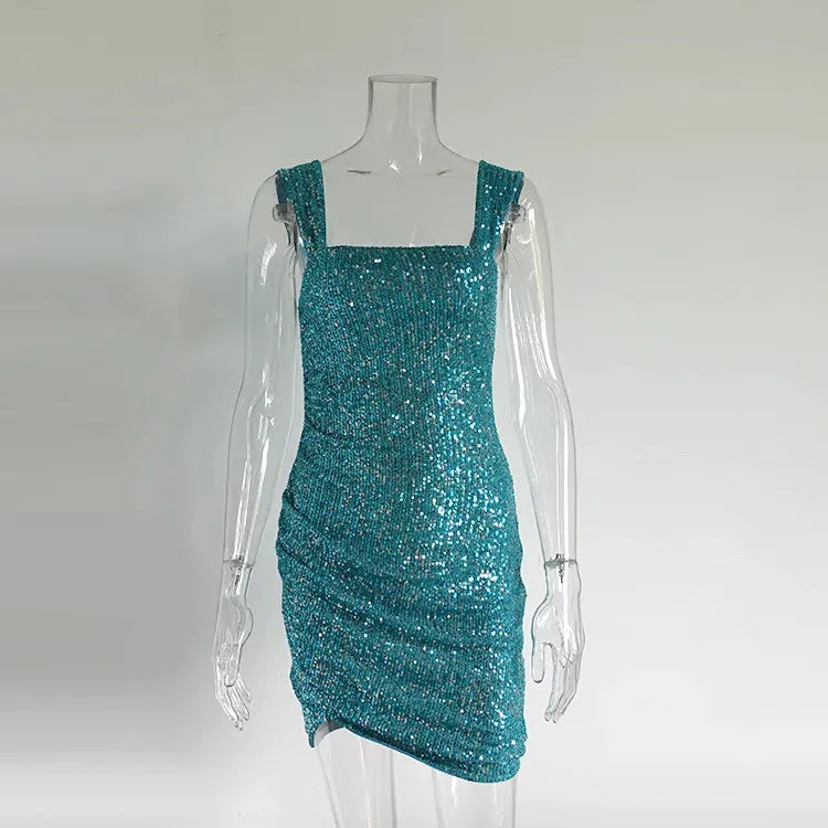 Bodycon Sequined 2024 Summer Short Ruched Glitter Sexy Mini Sexy Strapless Elegant Prom Dress