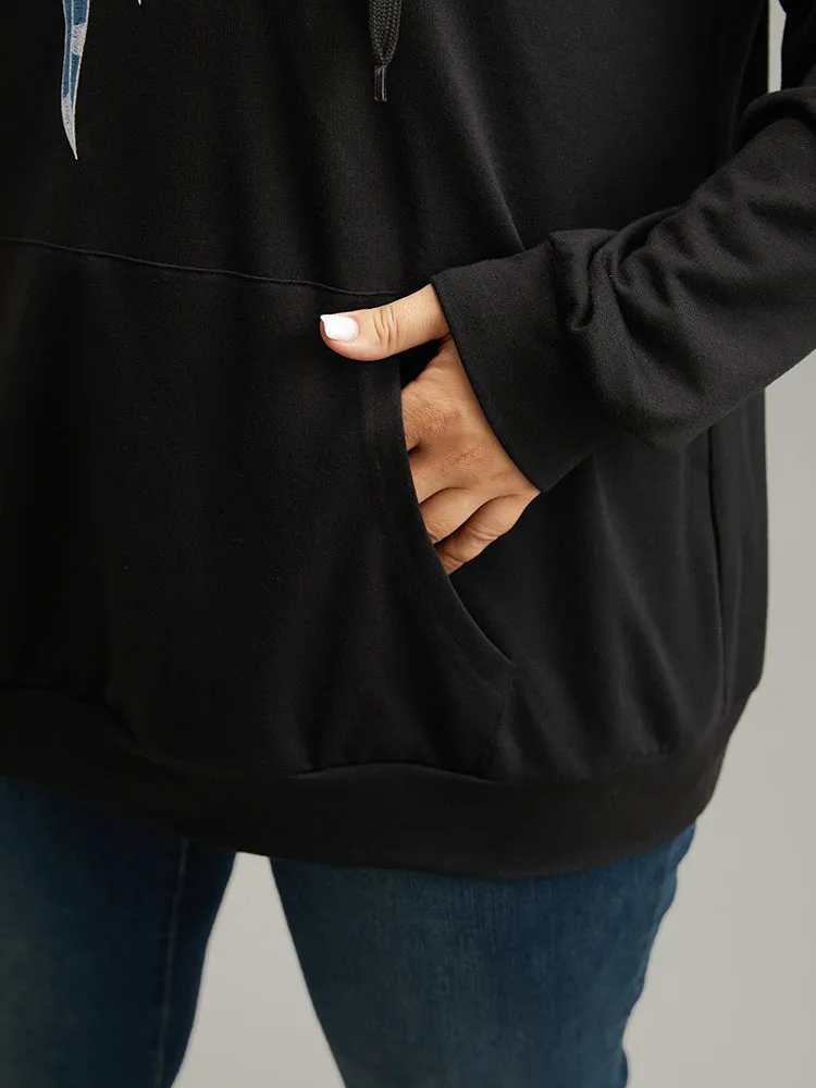 Boho Embroidered Pocket Hooded Drawstring Sweatshirt