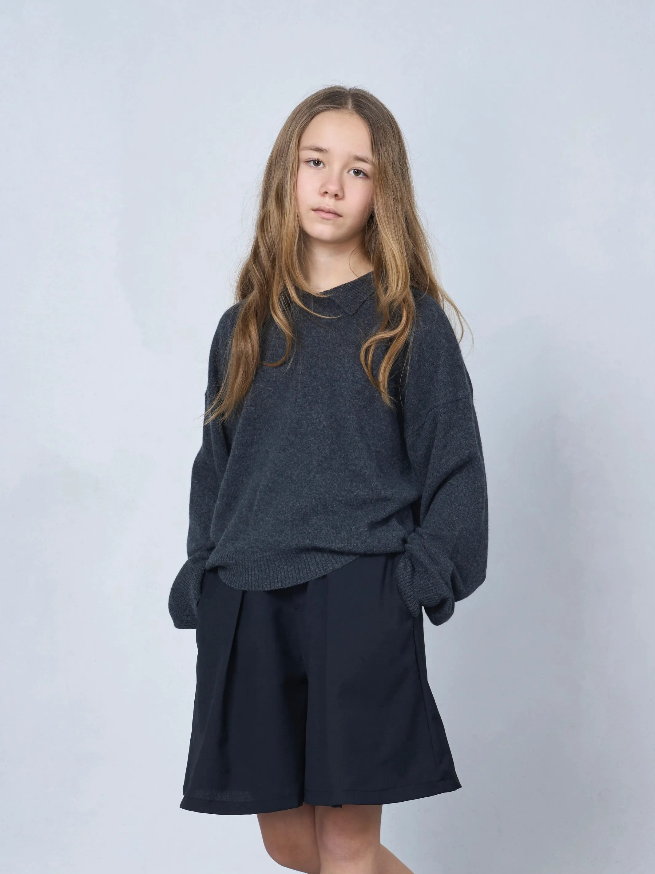 BOXY POLO SWEATER ANTHRACITE