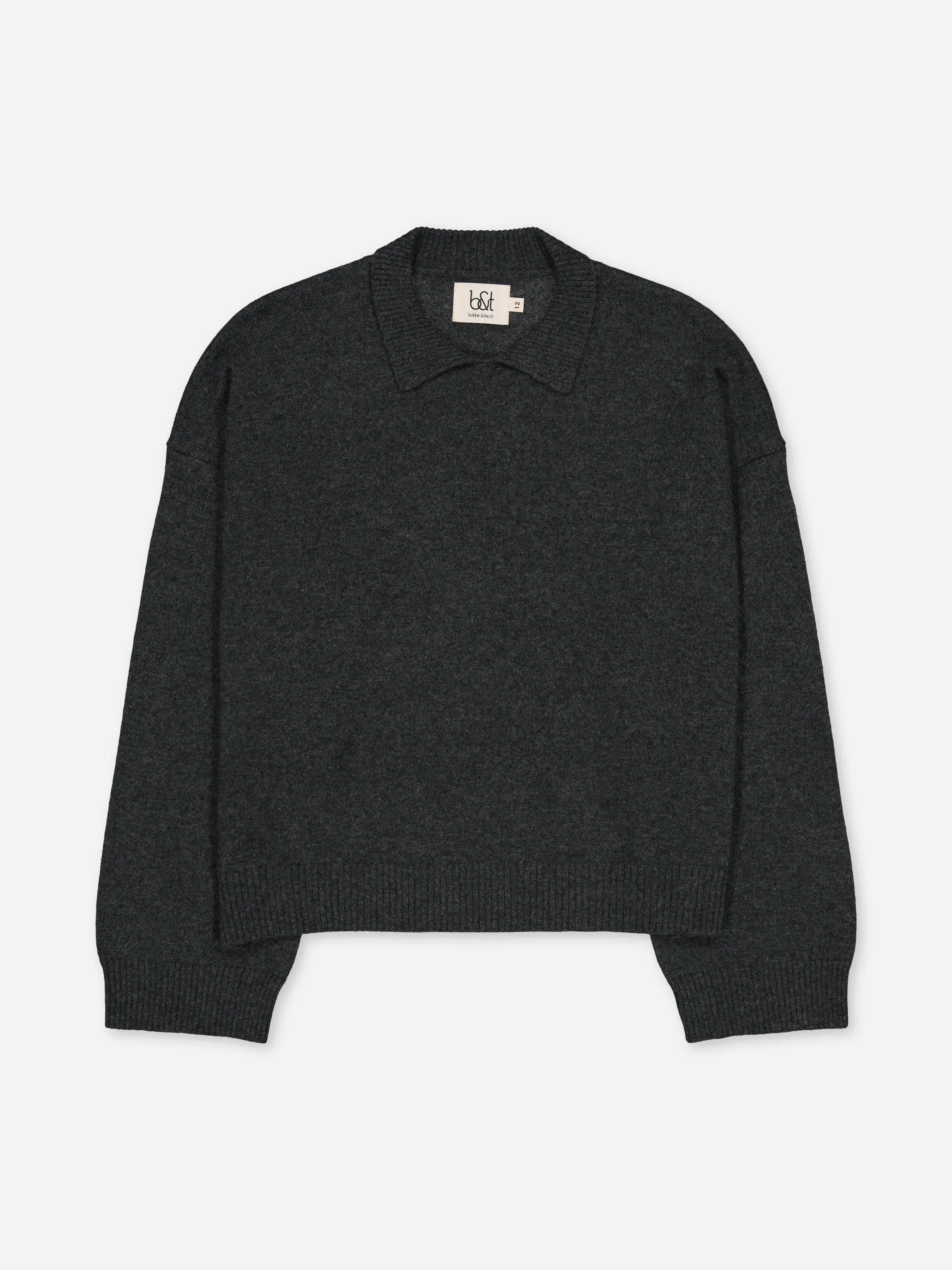 BOXY POLO SWEATER ANTHRACITE