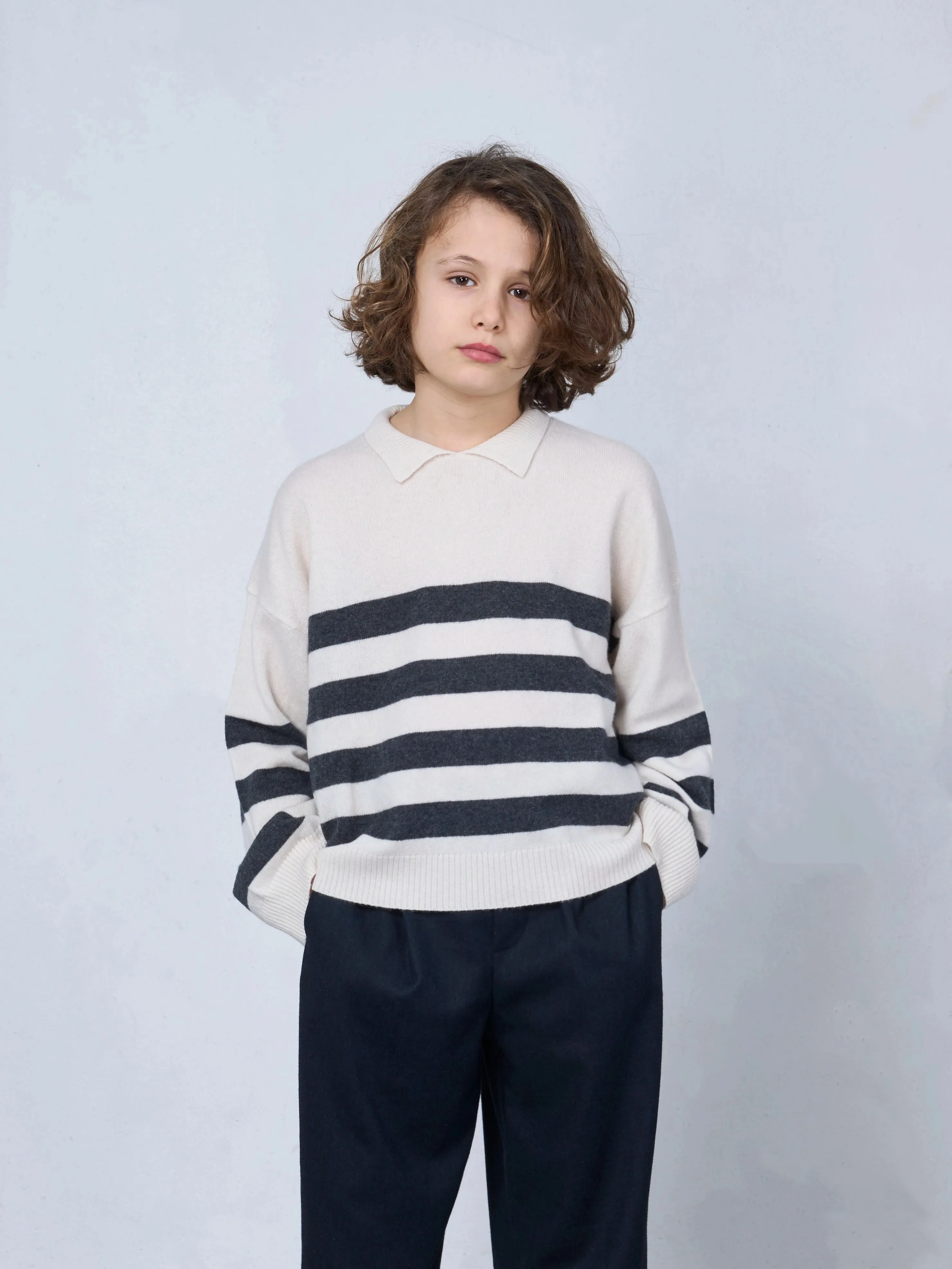 BOXY POLO SWEATER STRIPES