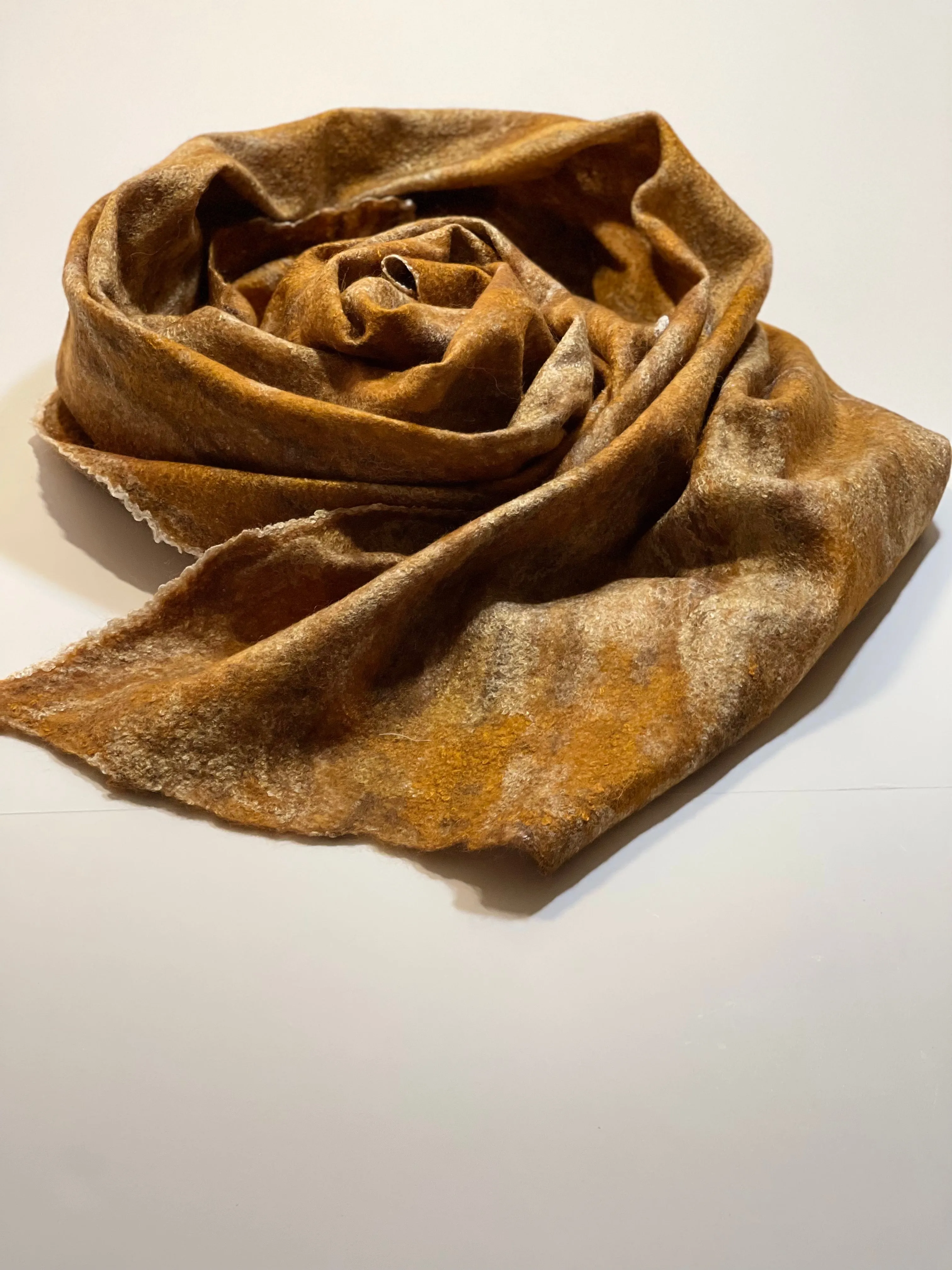 Brown Felted Wool Scarf with Silk, Women Felted Scarf, Textured Evening Wrap, Felt Silk Scarf, Wool Nuno Felted Scarf