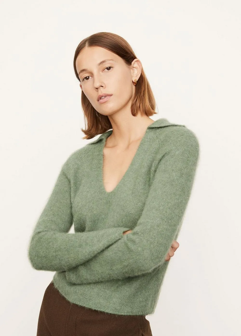 Brushed Cross Front Pullover in Jadeite