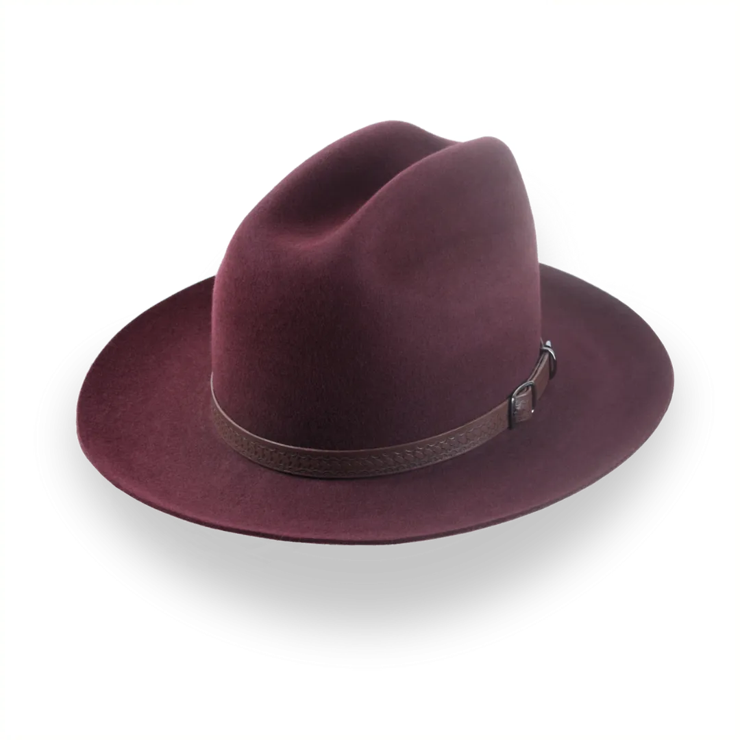 Burgundy Western Fedora with Artisanal Leather Hat Belt | The Patriot