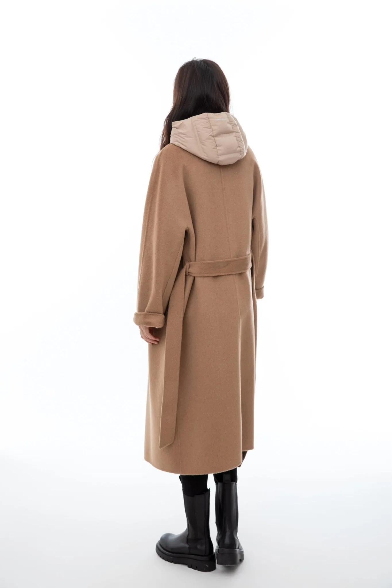 Camel Wool Overcoats with Waistband