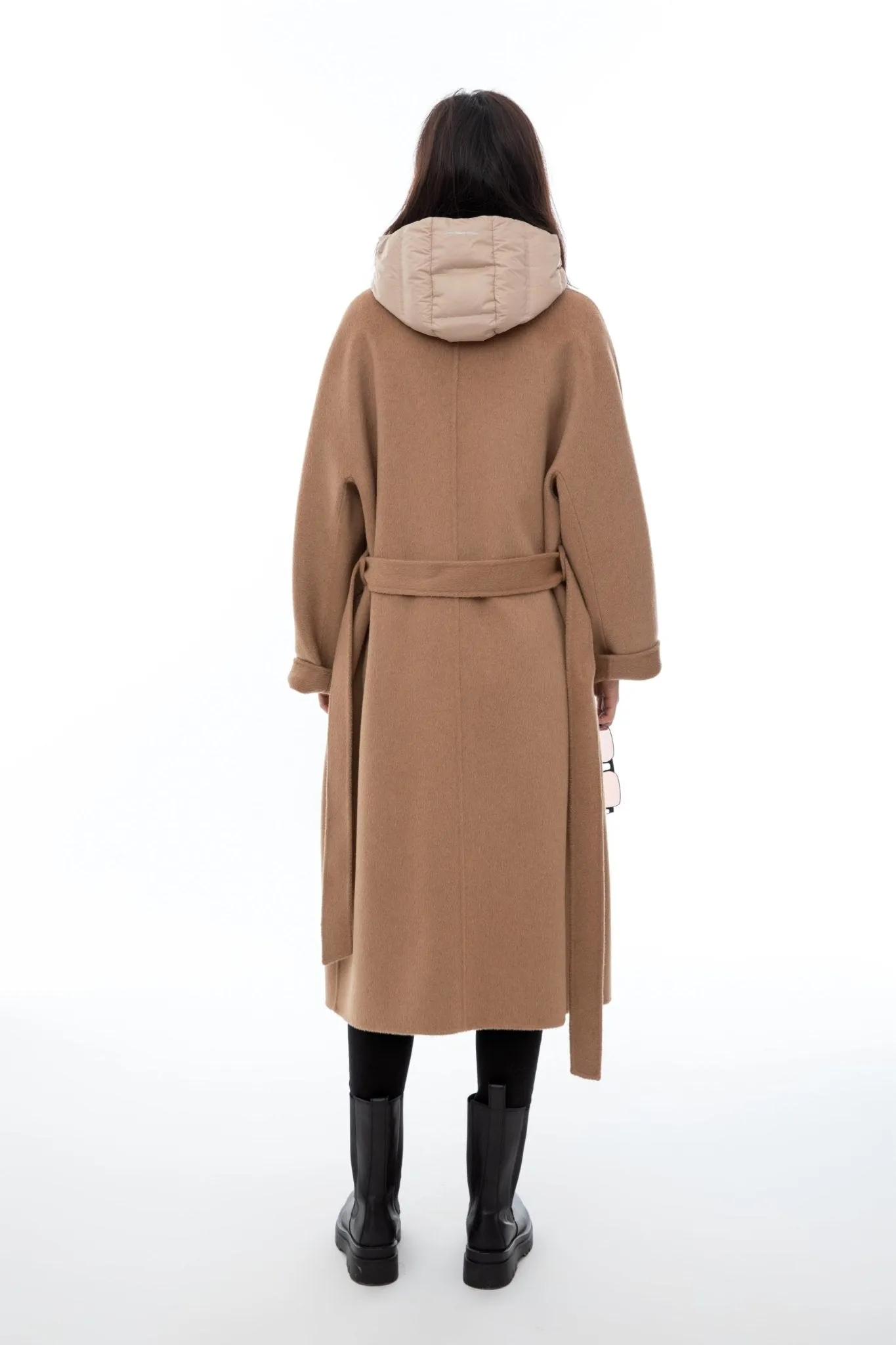 Camel Wool Overcoats with Waistband