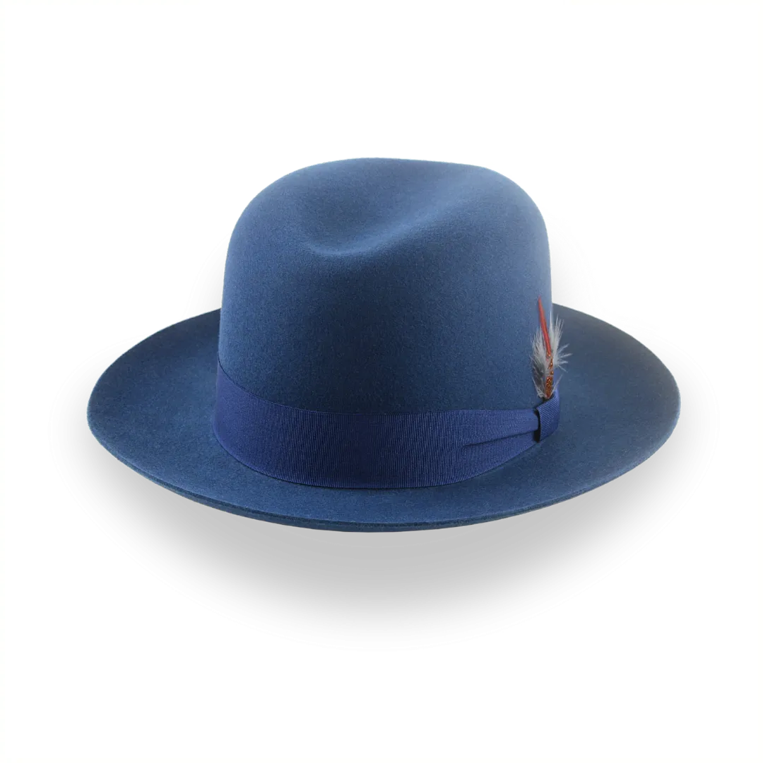 Casual Style Wide Brim Fedora for Men in Blue Fur Felt | The Tobin