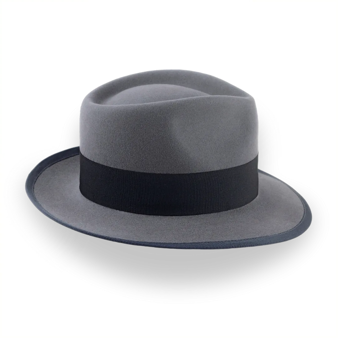 Classic Men's Fedora Hat In Grey Beaver Fur Felt | The Patron