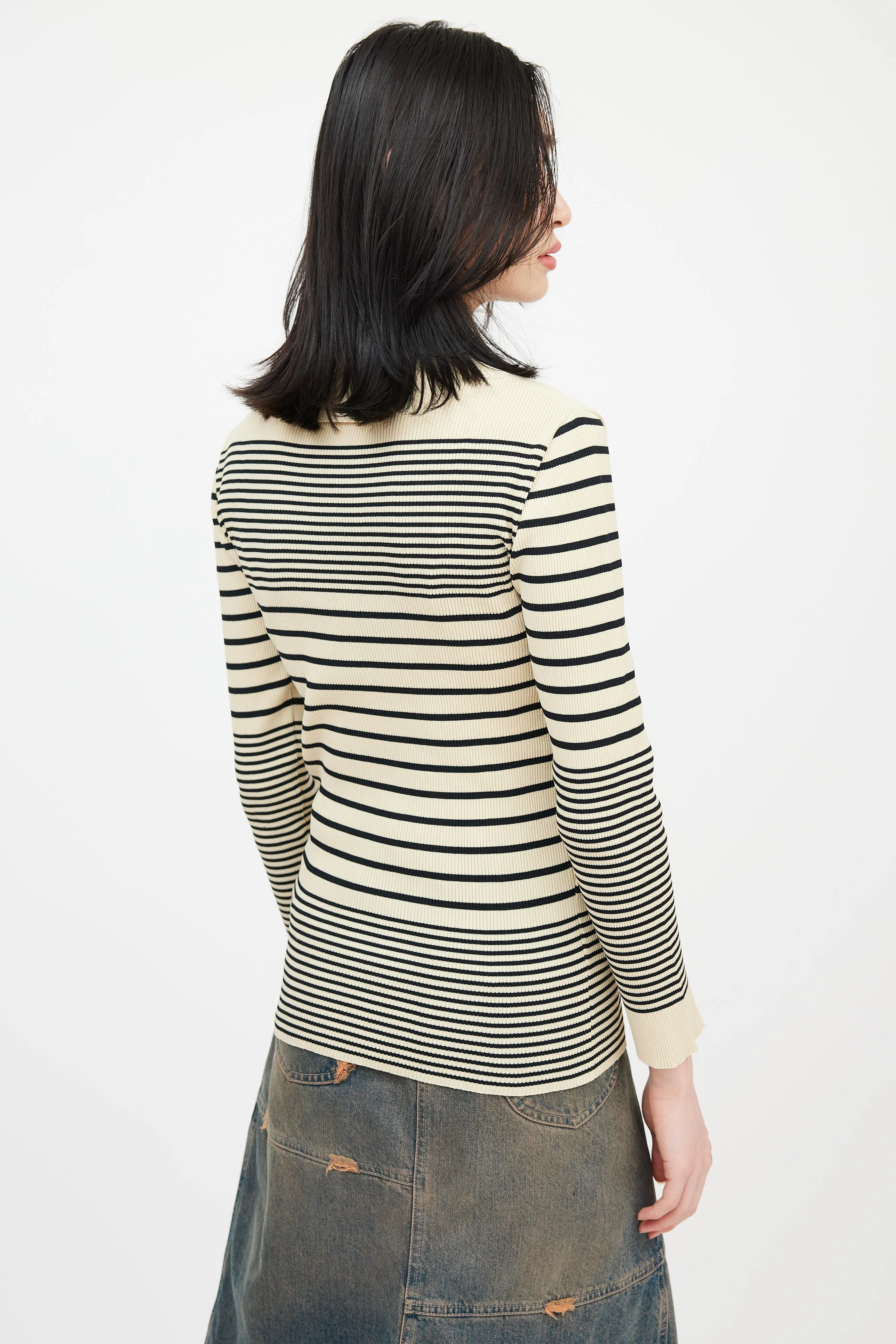 Classique Beige & Black Striped Turtleneck Top